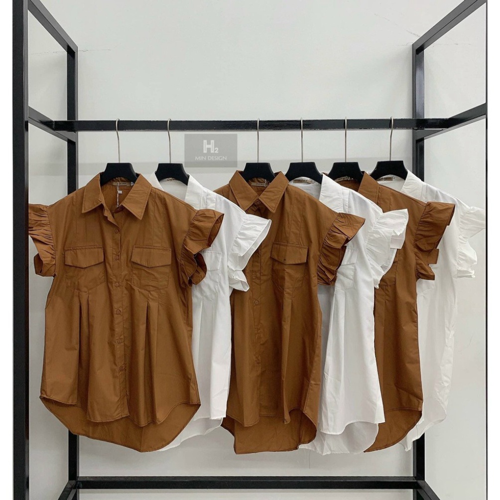 Áo sơ mi cộc tay bèo cánh tiên hotrend 2020 A606 Nội y xanh chất siêu mát, co dãn, mầu đen trắng