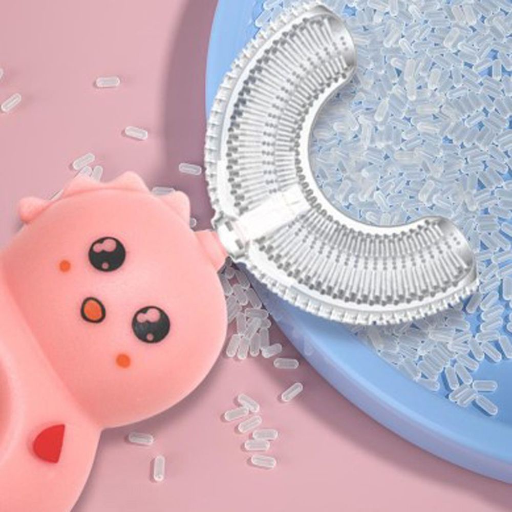[Hàng mới về] Bàn chải đánh răng hình chữ U bằng silicon mềm hình bánh donut xoay 360 độ cho bé 2-12 tuổi