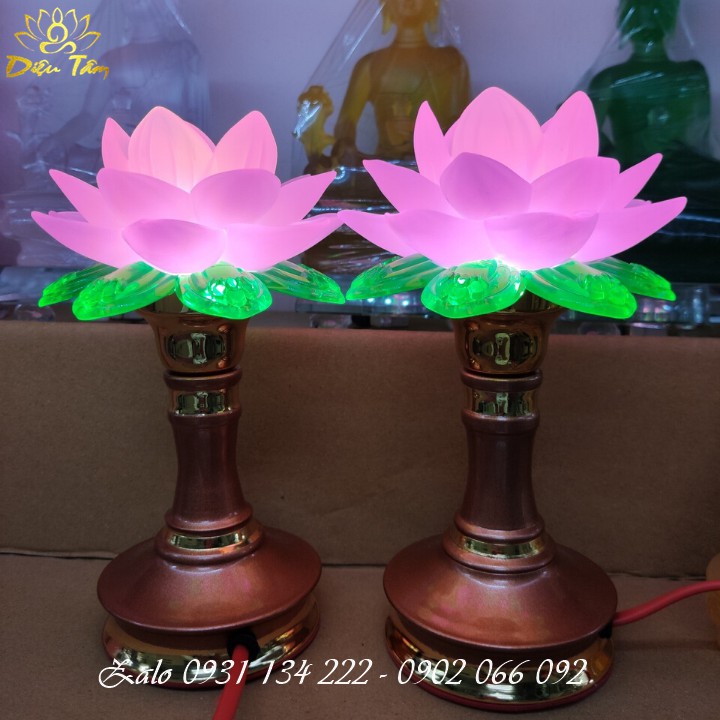 Cặp đèn thờ hoa sen đổi màu cúng phật