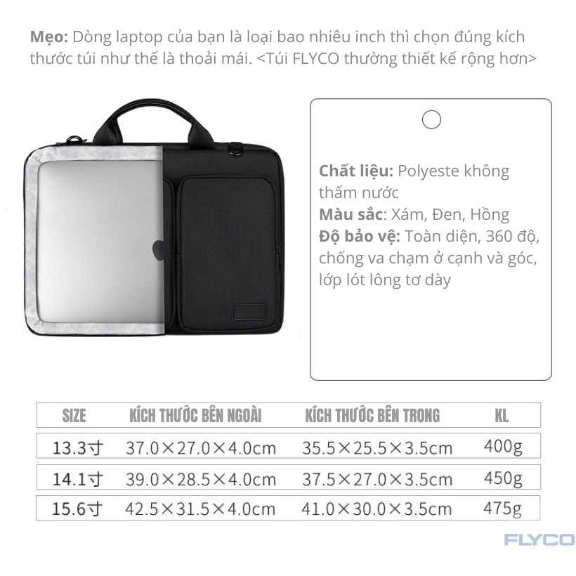 Túi chống sốc đựng Laptop / Macbook chống nước, xước Cao Cấp 13 3 14 15 6 inch Flyco ST11 da máy tính Cặp balo nam nữ | BigBuy360 - bigbuy360.vn