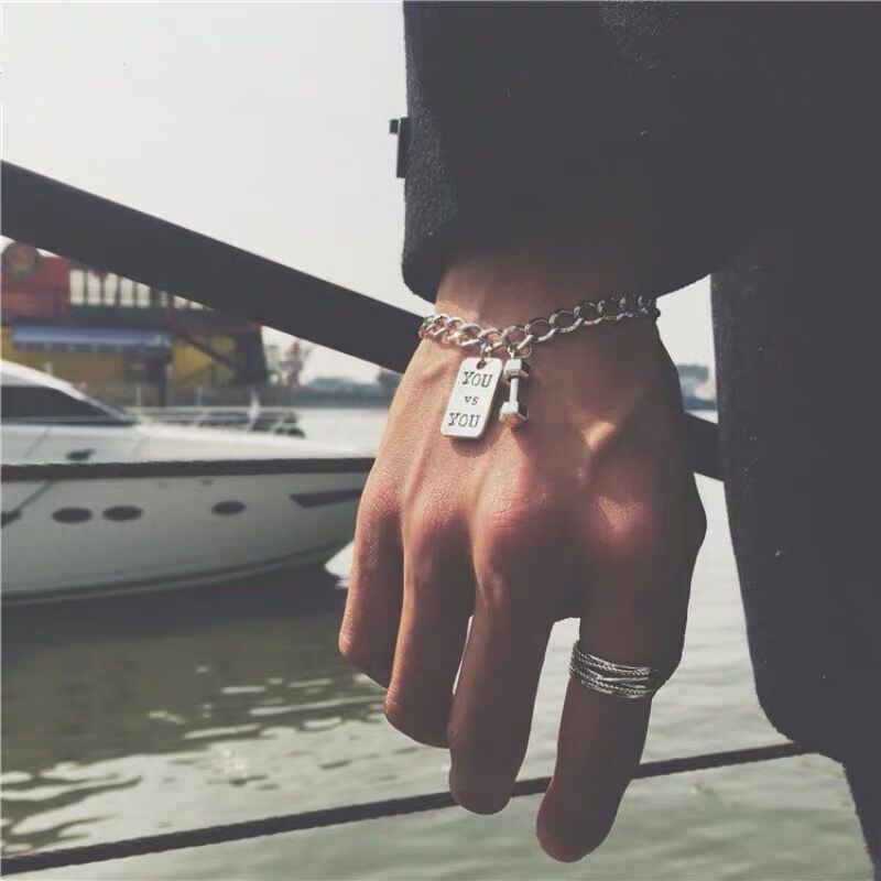 Vòng Tay Dây Xích Mặt Vuông Phong Cách Hip Hop Cá Tính Cho Cặp Đôi