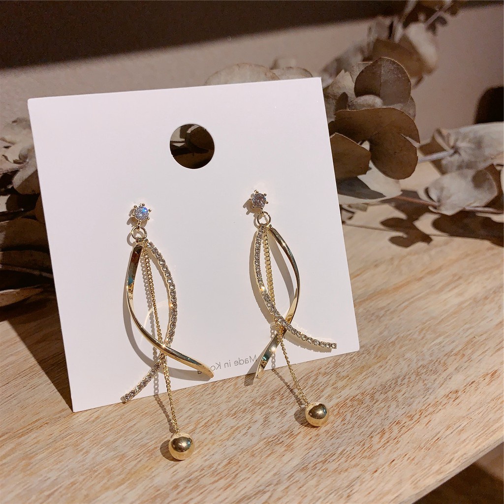 Đôi bông tai mạ bạc 925 kiểu dây tua dài thiết kế thời trang