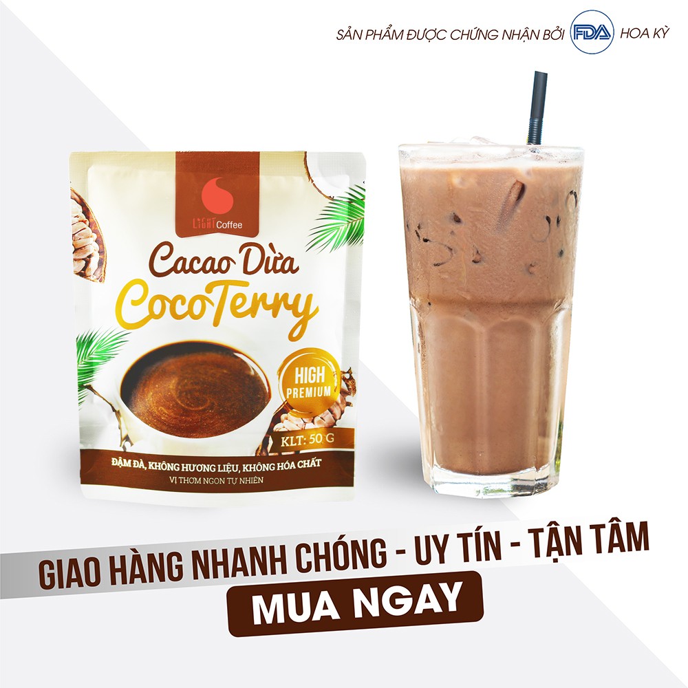 Cacao sữa dừa CocoTerry đậm đà, thơm ngon, tiện lợi Light coffee - Gói 50g