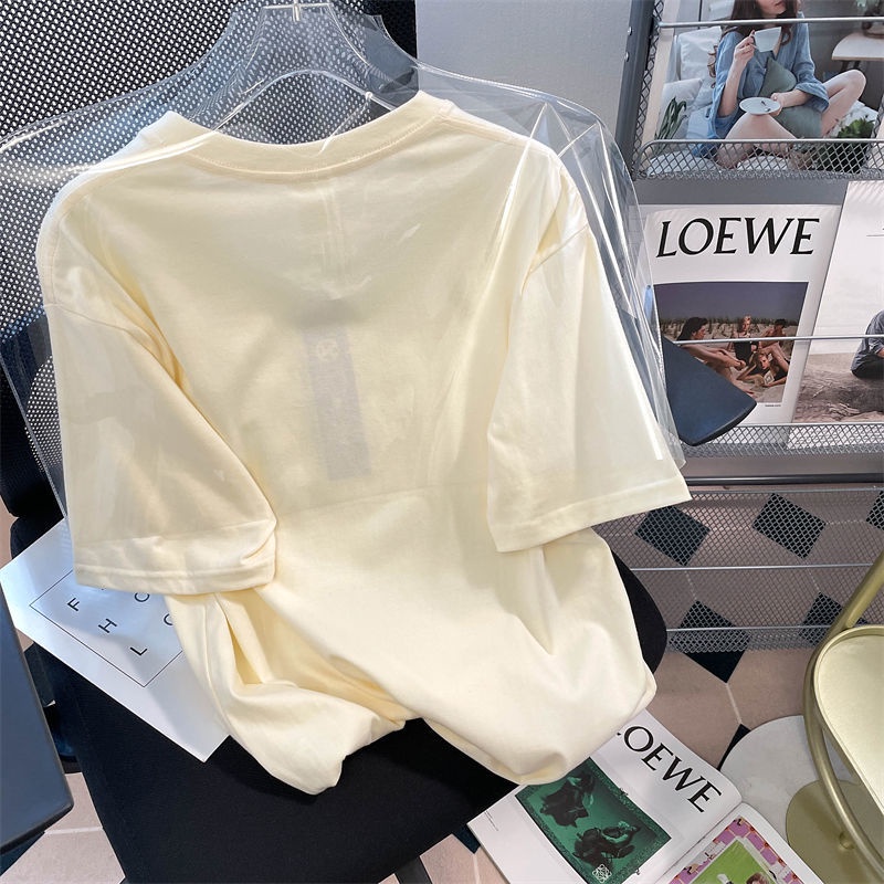 Áo Thun Cotton Tay Ngắn Dáng Rộng Phong Cách Hàn Quốc Cho Nữ