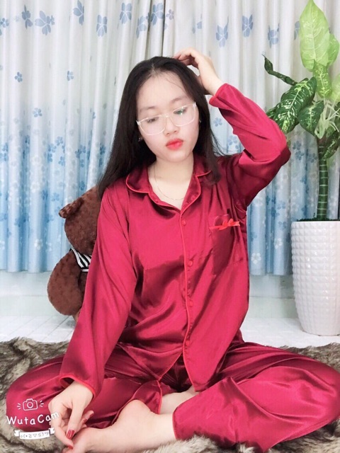 Pizama phi lụa nơ tay dài quần dài