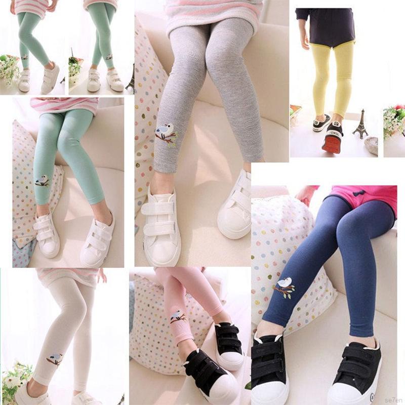 Quần Legging Dài Thêu Hình Chim Cho Bé Gái 1-6 Tuổi