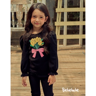 Iris kids iks012-ikp012 tulip black long shirt-long pants bộ quần áo dài hoa tulip