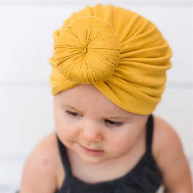 Turban /băng đô cho bé gái dạng mũ có bùi tròn 10 màu