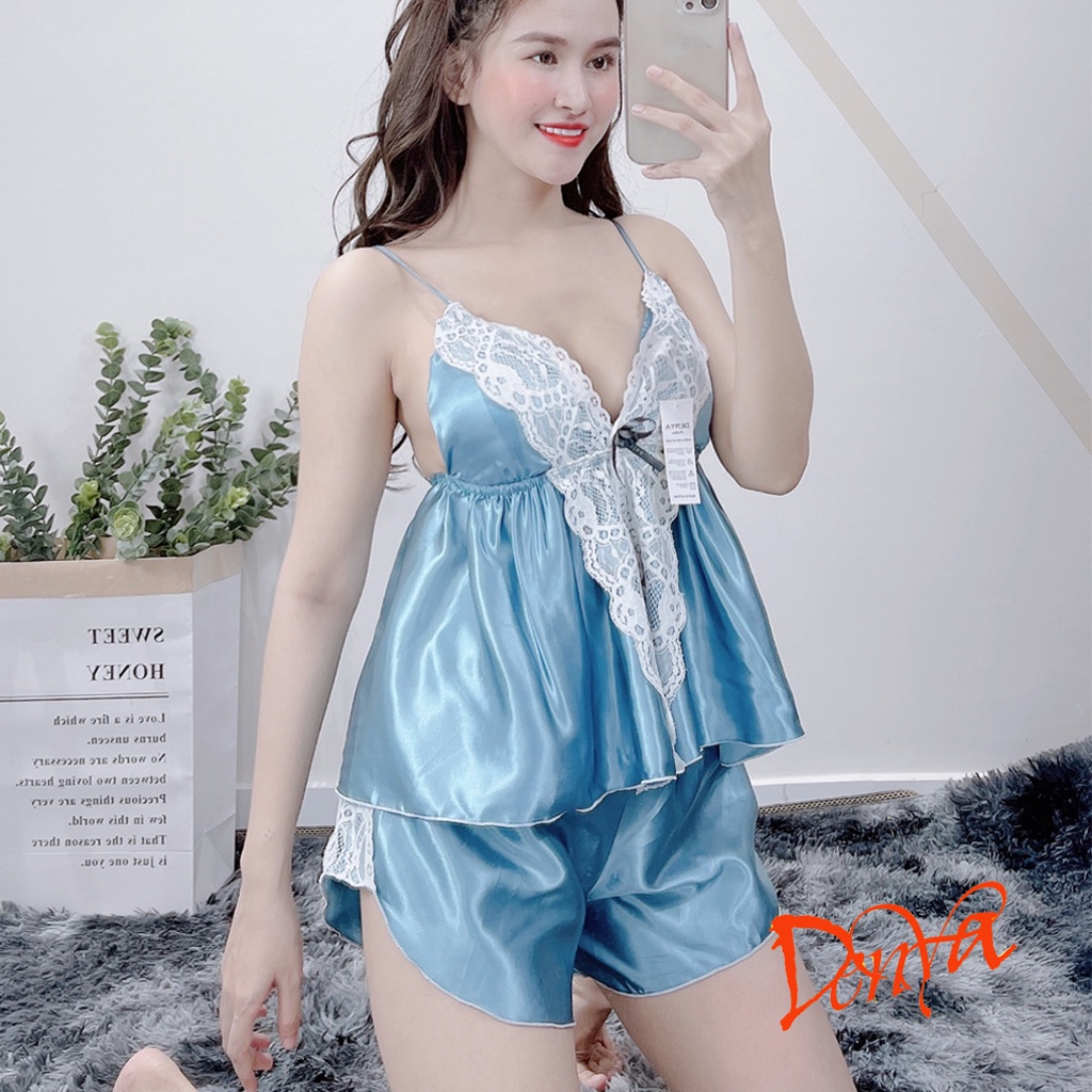 Đồ ngủ sexy bigsize Denya chất liệu lụa phi mềm mịn, có mút ngực kèm dây tăng đơ DN32 | BigBuy360 - bigbuy360.vn