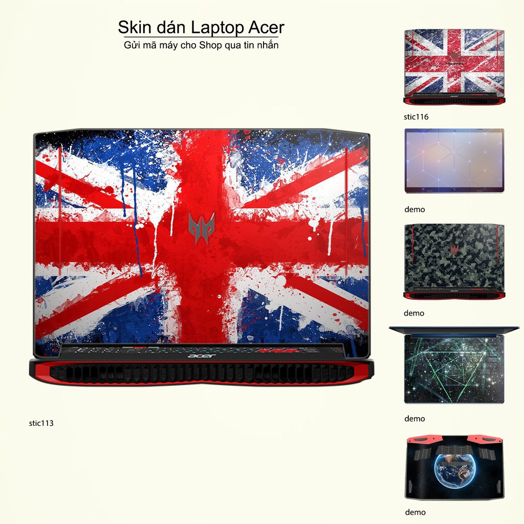 Skin dán Laptop Acer in hình cờ Anh (inbox mã máy cho Shop)