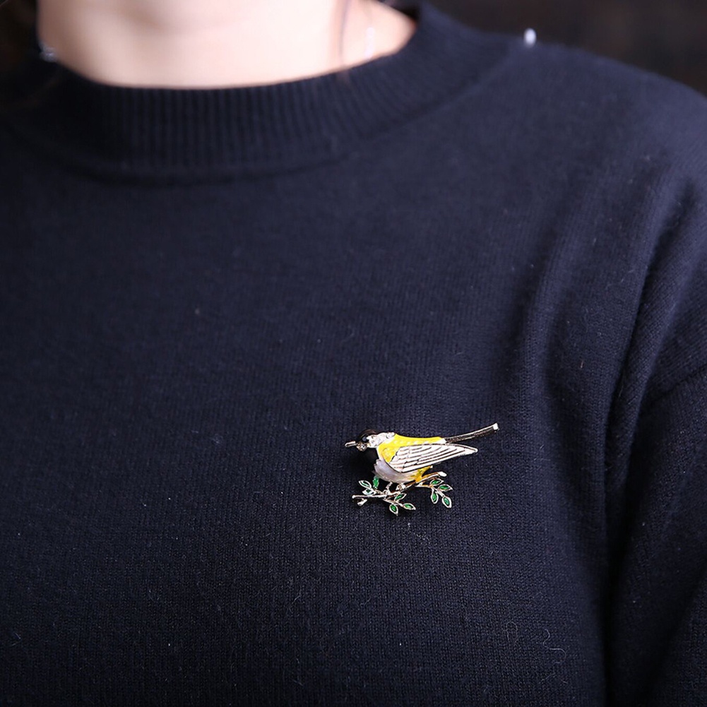 YOML✔Fashion Bird Branch Rhinestone Inlaid Brooch Pin Women Denim Jacket Collar Badge