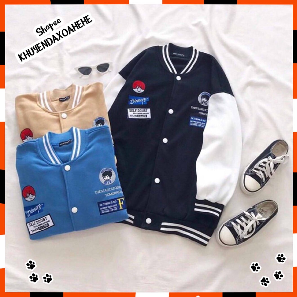 AK018 Áo bomber jacket logo bé trai nam nữ đen nâu be oversize dáng to Áo khoác nỉ bóng chày unisex form rộng thu đông | BigBuy360 - bigbuy360.vn