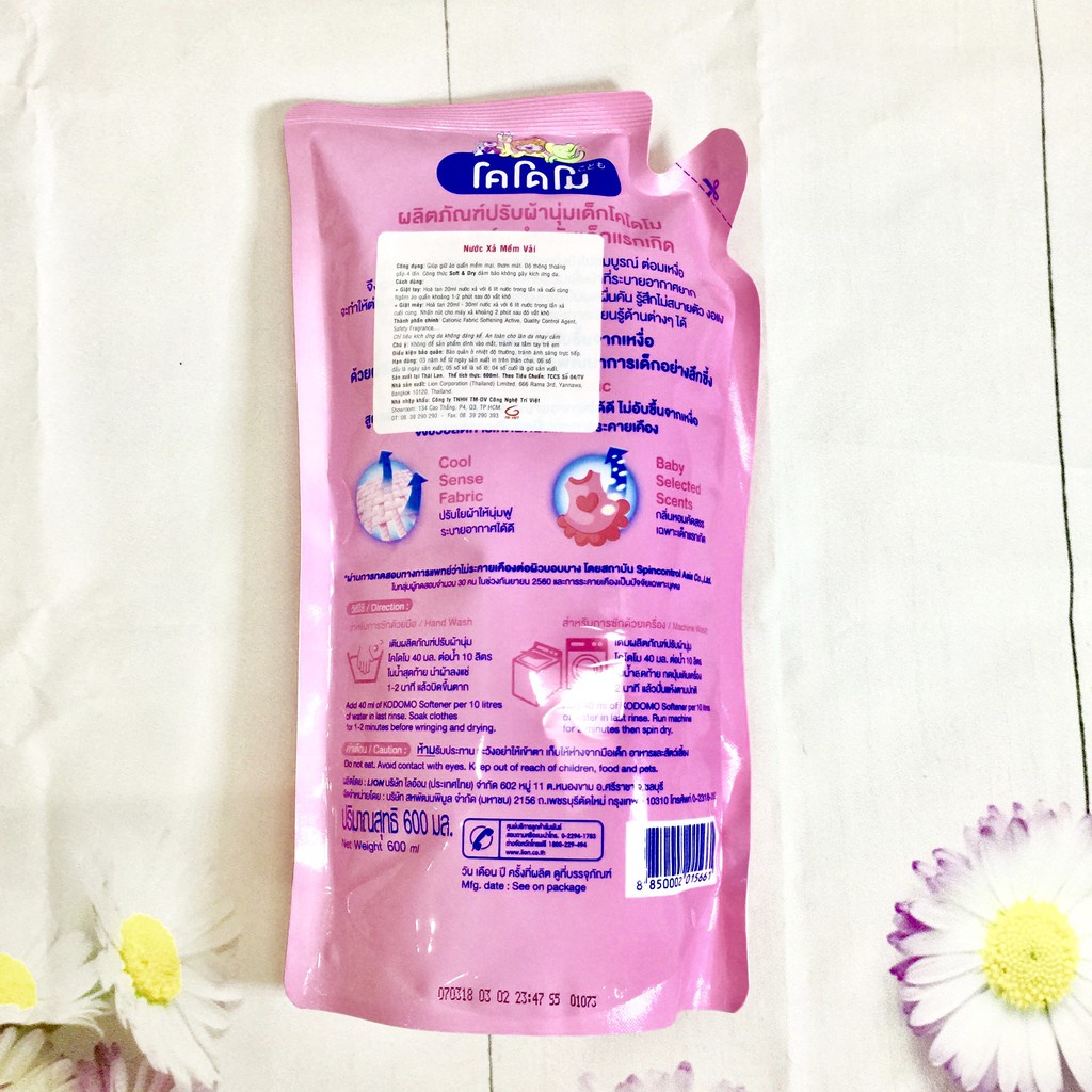 Nước giặt xả mềm vải Kodomo Original (túi 600ml)