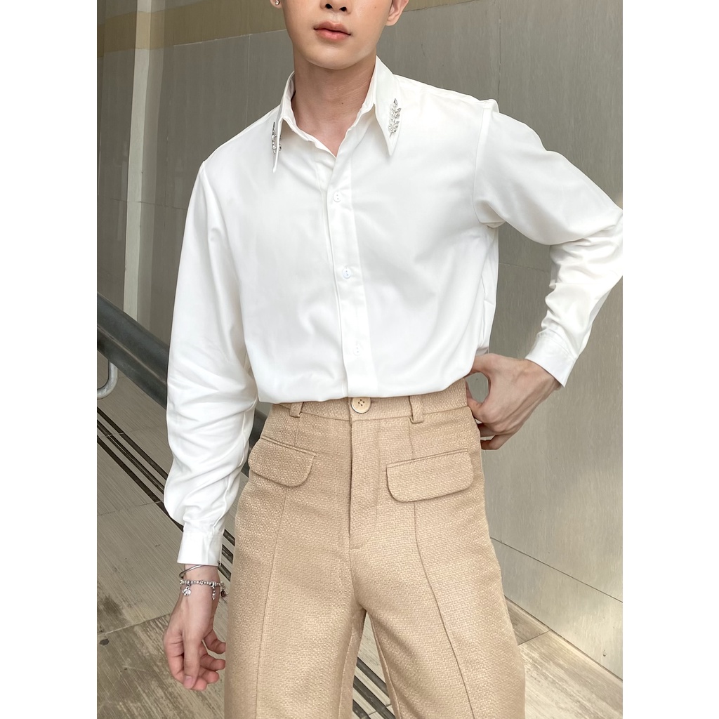 Áo Sơ Mi Trắng Cơ Bản Cách Điệu Điểm Nhấn Lá Cổ Merlin Shirt Magnus Menswear