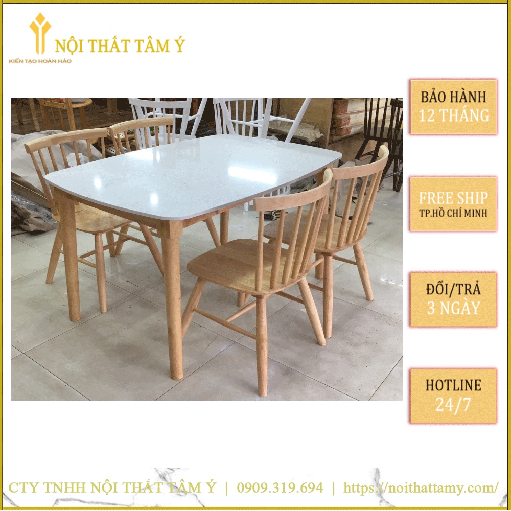Bộ Bàn Ăn Mặt Đá + Ghế Song Tiện ✌FREE SHIP HCM✌ Bộ bàn ăn Cao cấp Thương hiệu Nội Thất Tâm Ý