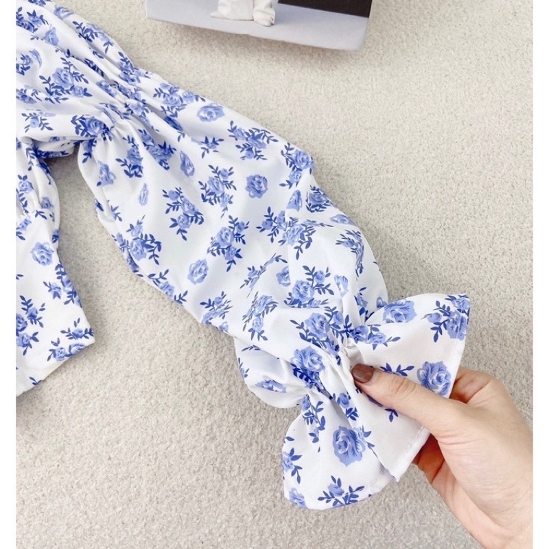 Áo hoa tay phồng croptop