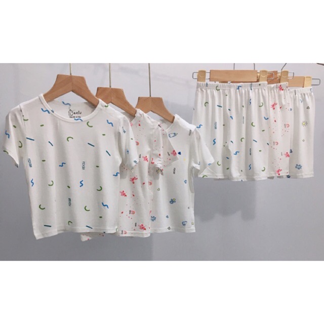 Bộ đồ cộc cài vai in rơi Bexiu Bx - Quần áo trẻ sơ sinh thun cotton lạnh cho bé trai và gái từ 6-19kg