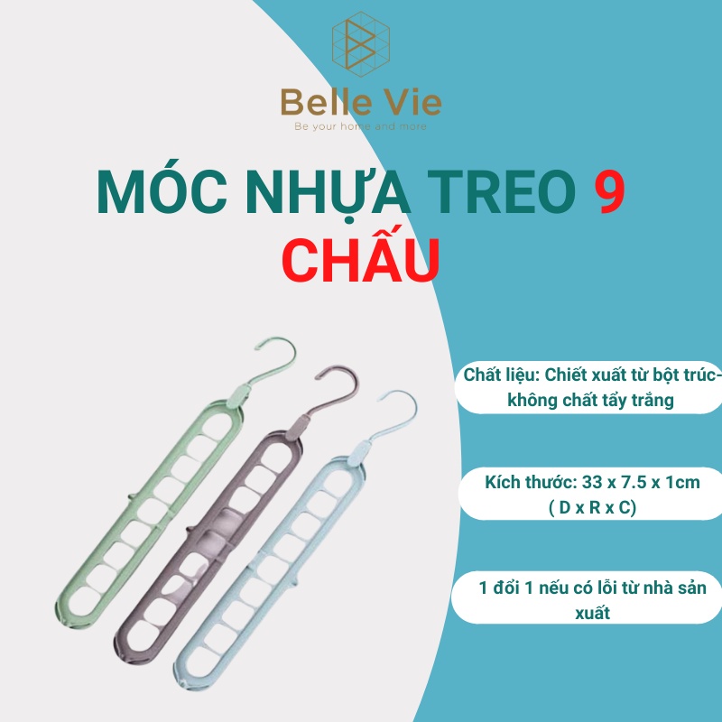 Móc Nhựa Phơi Đồ Treo Quần Áo BELLEVIE Thiết Kế 9 Lỗ Treo Xoay 360 Độ Thông Minh Tiết Kiệm Không Gian