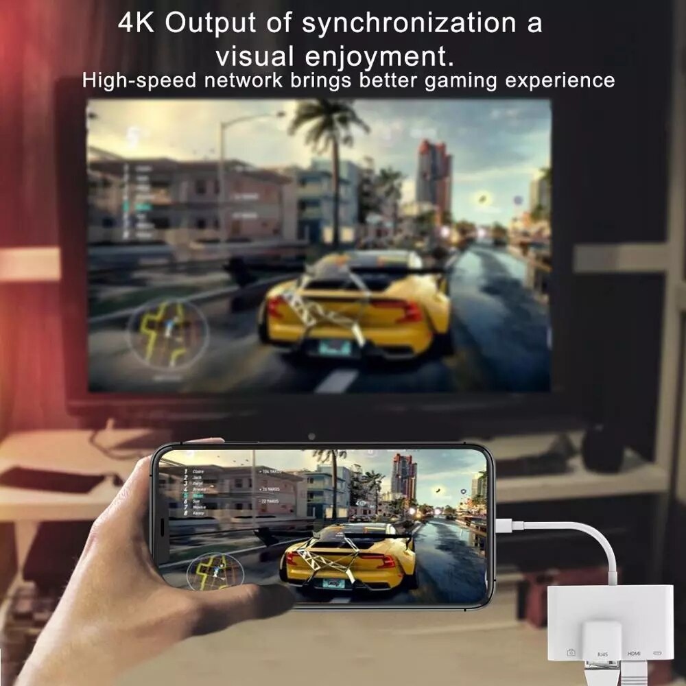 Cáp Chuyển Đổi Cổng Sang Cổng Rj45 Ethernet Lan Hdmi 4k Tv Usb Cho IP12/11pro/11/Xs/Xr/X/8/7/tablet táo