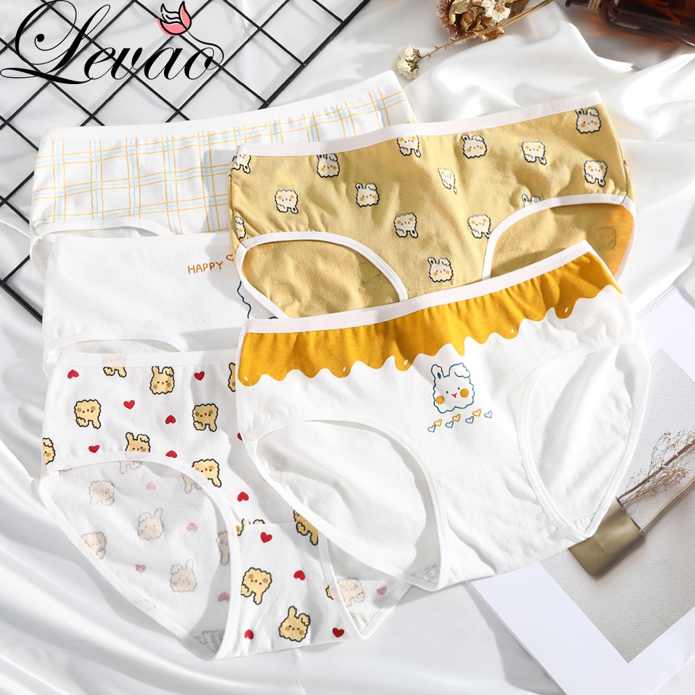 Quần lót LEVAO bằng cotton lưng vừa in họa tiết dễ thương cho nữ