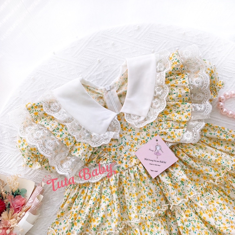 Váy Bé Gái Lolita Hoa Nhí Vàng Bèo Ngực Mới Cho Bé FREESHIP Váy Trẻ Em thiết kế TUTA Baby