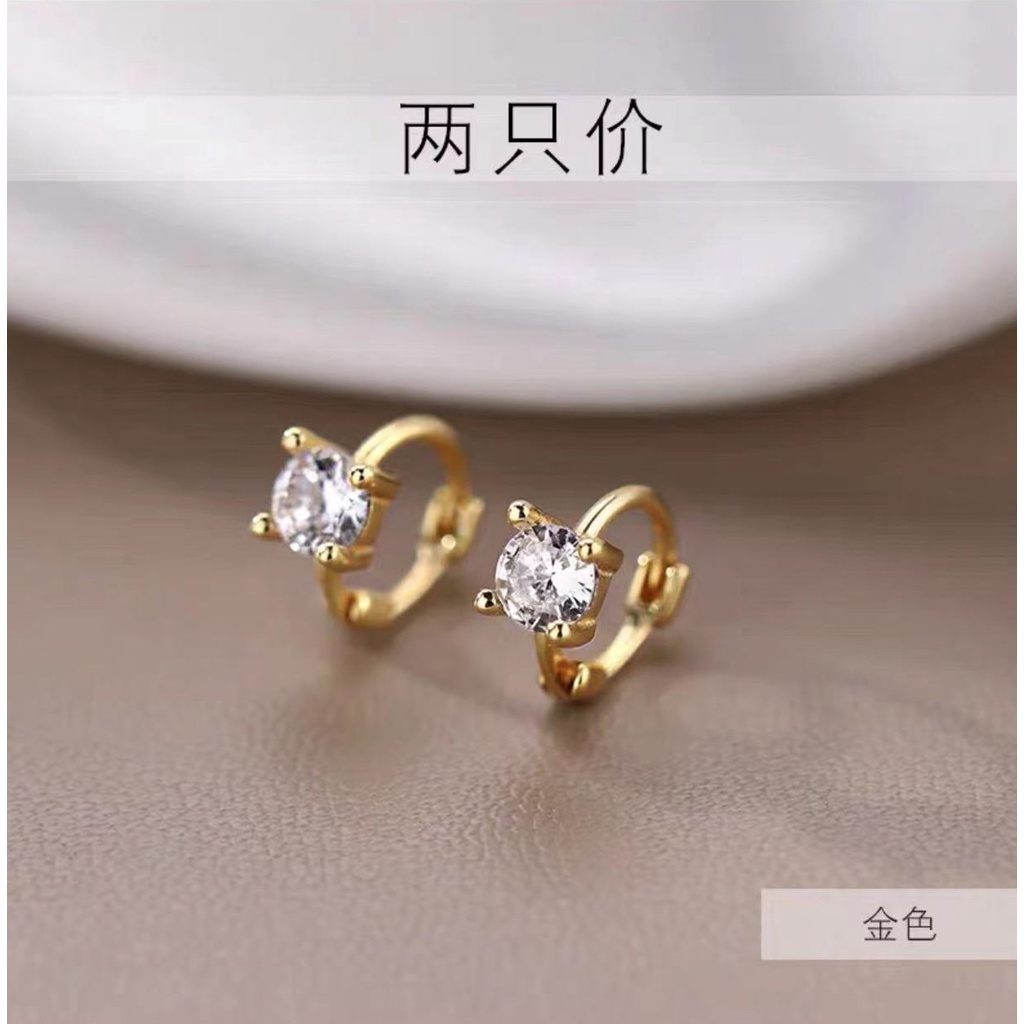 Bông tai bạc nữ Khuyên tai bạc nữ vòng tròn đá phong cách hàn quốc cá tính