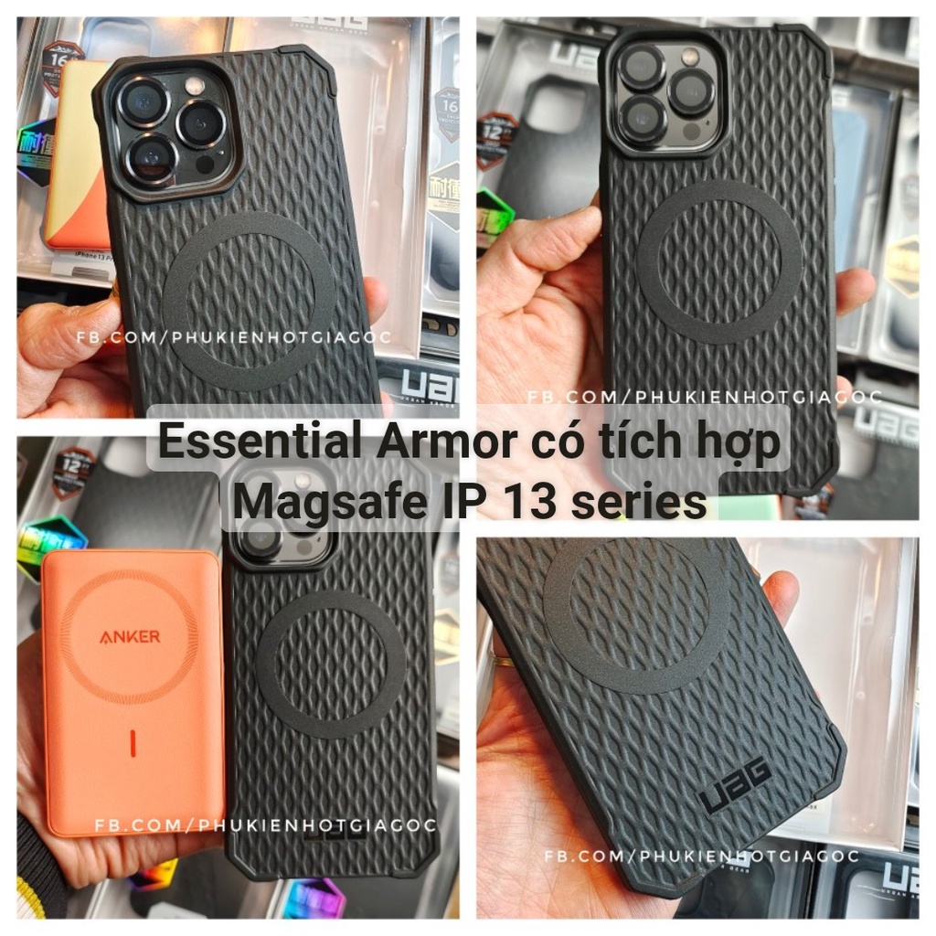 Ốp lưng chống sốc chuẩn quân đội UAG Essential Armor có hỗ trợ sạc không dây IP 14 Pro max / IP 13 Pro / 13 / 12