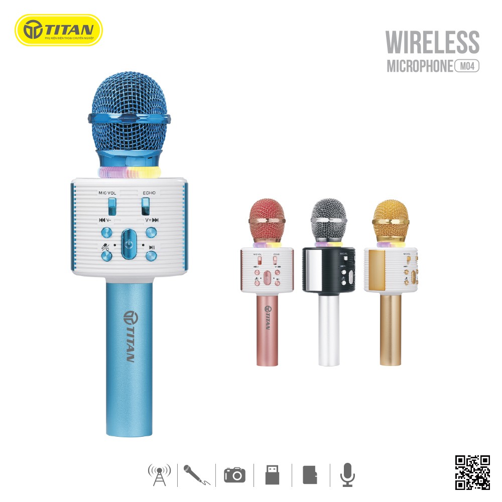 [Mã ELFLASH5 giảm 20K đơn 50K] Mic hát kèm loa bluetooth TITAN - M04 [BH 12 tháng]