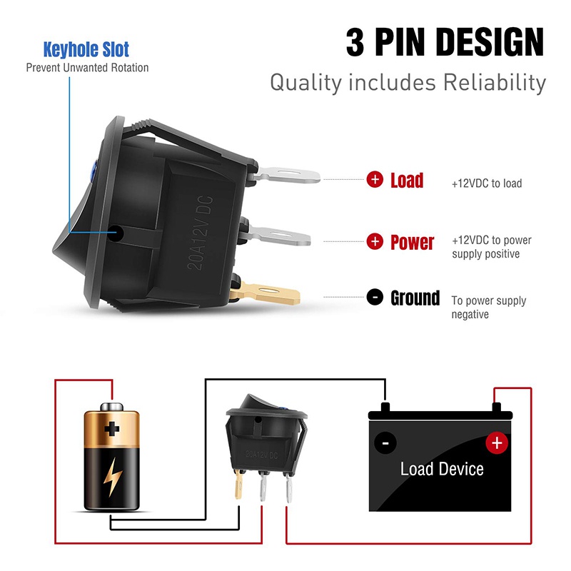 Set 12 Công Tắc Bật/Tắt Hình Tròn 20A 12V DC On/Off SPST 3 Màu Xanh+3 Xanh Lá+3 Màu Đỏ + Đỏ