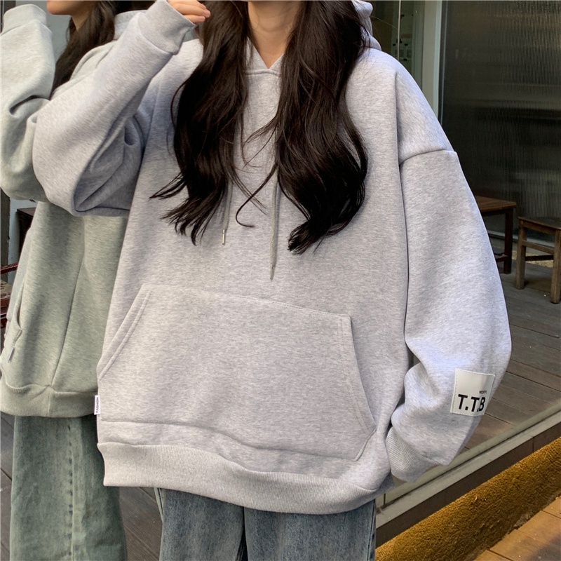 SUXI Áo nỉ nữ dài tay cổ tròn thời trang Hàn