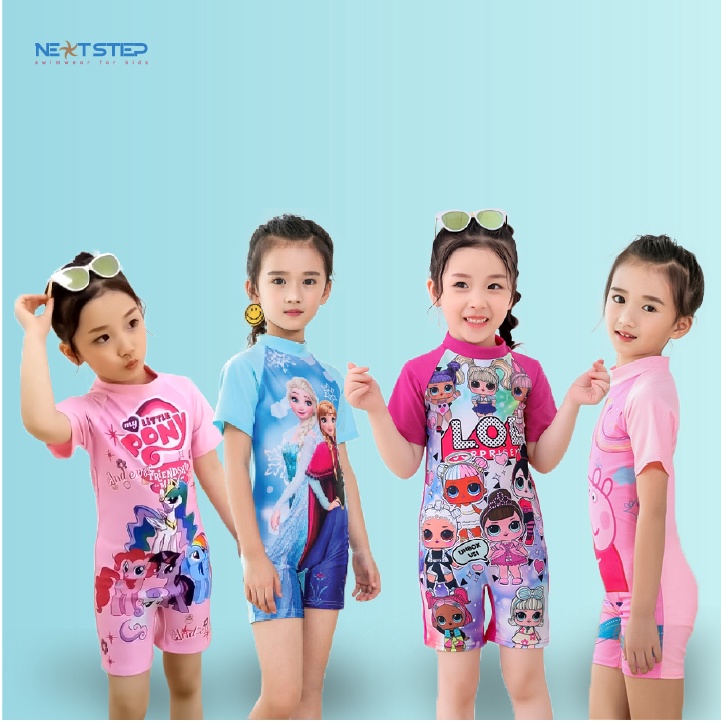 Đồ bơi bé Gái Liền Thân tay Ngắn họa tiết hoạt hình đáng yêu