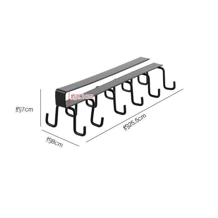 Giá 12 móc treo đồ đa năng,gắn cài kẹp dưới tủ bếp quần áo, kệ bàn, để cốc ly dụng cụ nấu ăn bằng sắt tiện lợ