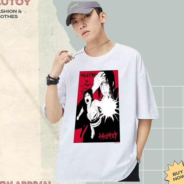 Áo Thun Free Size Naruto Shippuden Itachi & Sasuke chiến đấu kanji Chibi ZUTOY Giá Sỉ NAR202111039