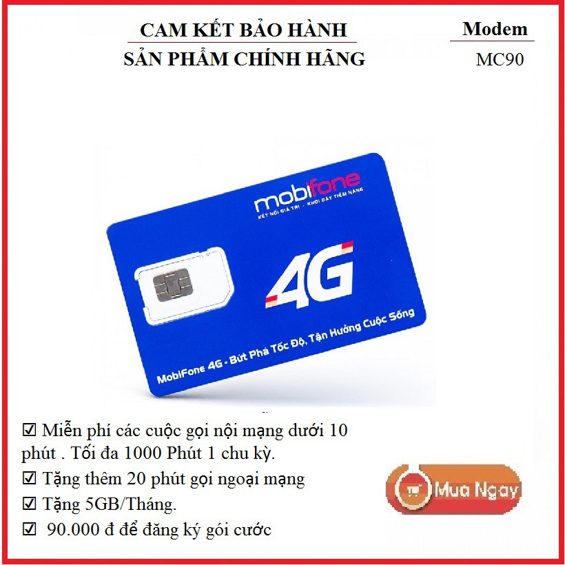 SIM 4G Mobifone MC90 gọi miễn phí dưới 10 phút nội mạng