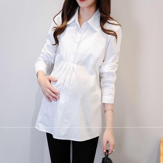 Áo sơ mi trắng dài tay công sở cho bà bầu - FREESHIP