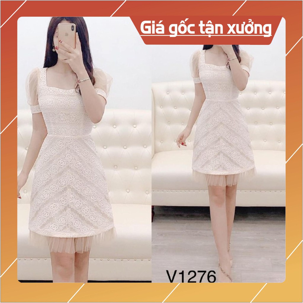 Đầm phối tay lưới V1276 dáng suông cao cấp DVC Design kèm ảnh thật