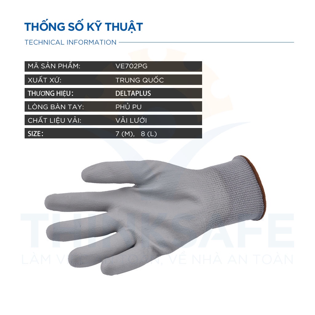 Găng tay đa năng Deltaplus Thinksafe, bao tay cơ khí thợ máy, ôm tay, thao tác chính xác cao, sửa chữa bảo trì - VE702PG