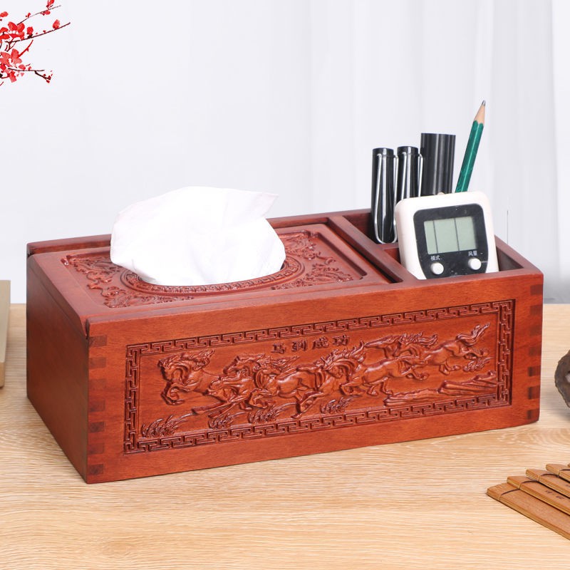 Hộp đựng khăn giấy sáng tạo đa chức năng gỗ đỏ Phòng khách Bàn ăn để Phong cách Trung Quốc mới ngủ Ánh sang trọng đồ cao