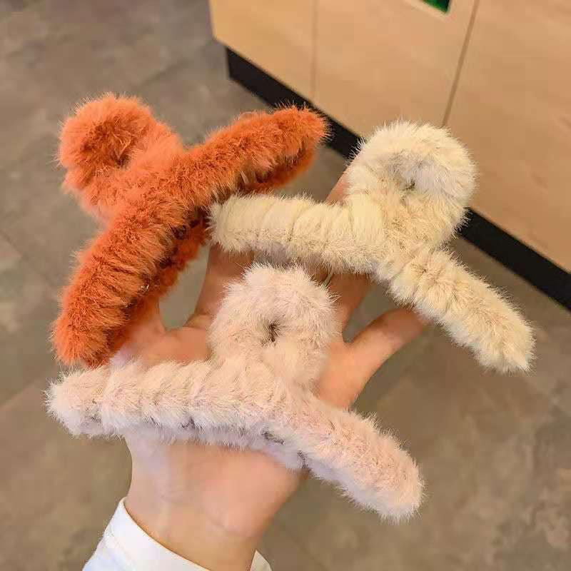 Kẹp tóc phủ lông nhung cỡ lớn phong cách Hàn Quốc thời trang thu đông xinh xắn cho nữ sỉ