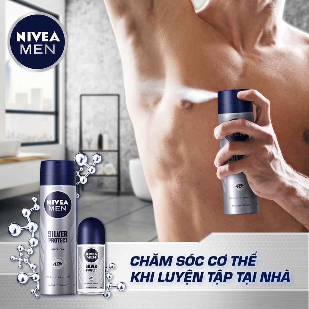 Xịt ngăn mùi NIVEA MEN Silver Protect phân tử bạc kháng khuẩn (150ml)