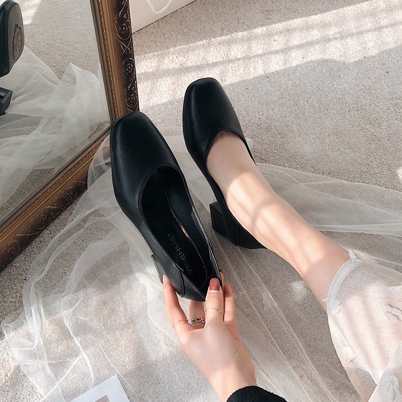 (sẵn đen 39) Giày retro công sở đế cao 5cm, G129