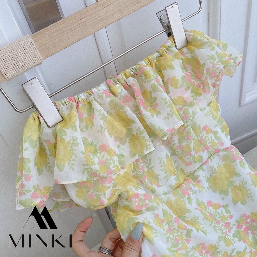 ĐẦM HOA VÀNG TRỄ VAI - CHẤT LIỆU CAO CẤP - MÀU VÀNG TIỂU THƯ | BigBuy360 - bigbuy360.vn