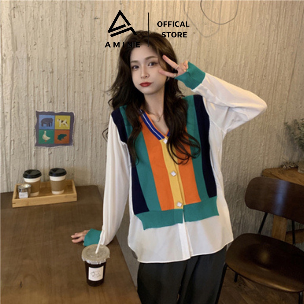 Áo len nữ , sơ mi nữ form rộng phối len phong cách Hàn Quốc cực mềm C19