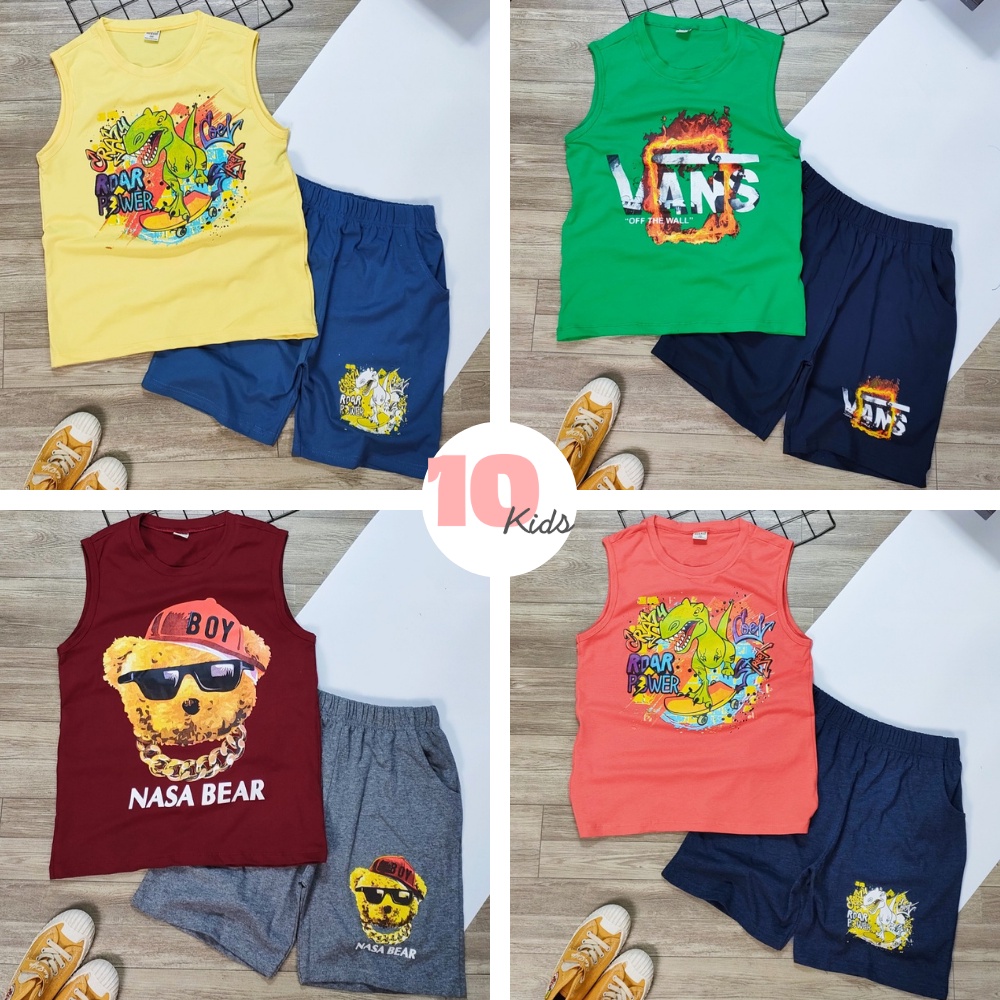 38-60KG Bộ Quần Đùi Áo Ba Lỗ Size Đại Cho Bé Trai - Chất Liệu Cotton 100% - NGẪU NHIÊN HOẶC NHẮN TIN CHỌN MẪU