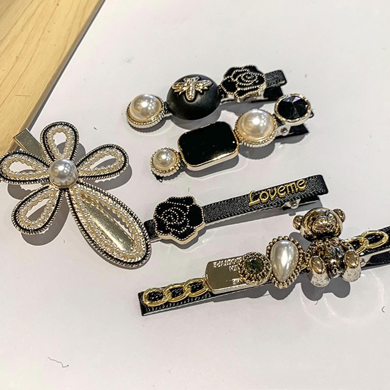 Set 5 kẹp tóc dạng mỏ vịt họa tiết lông vũ/ nơ đính kim cương dùng để trang trí tóc mái phụ kiện cho tóc độc đáo