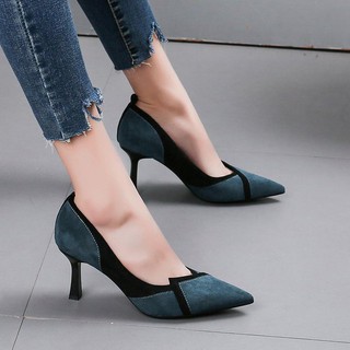 Giày cao gót/Giày thiếu nữ, mũi nhọn, phối màu, gót nhỏ, thời trang, phong cách quý phái, dễ kết hợp, mẫu mới nhất