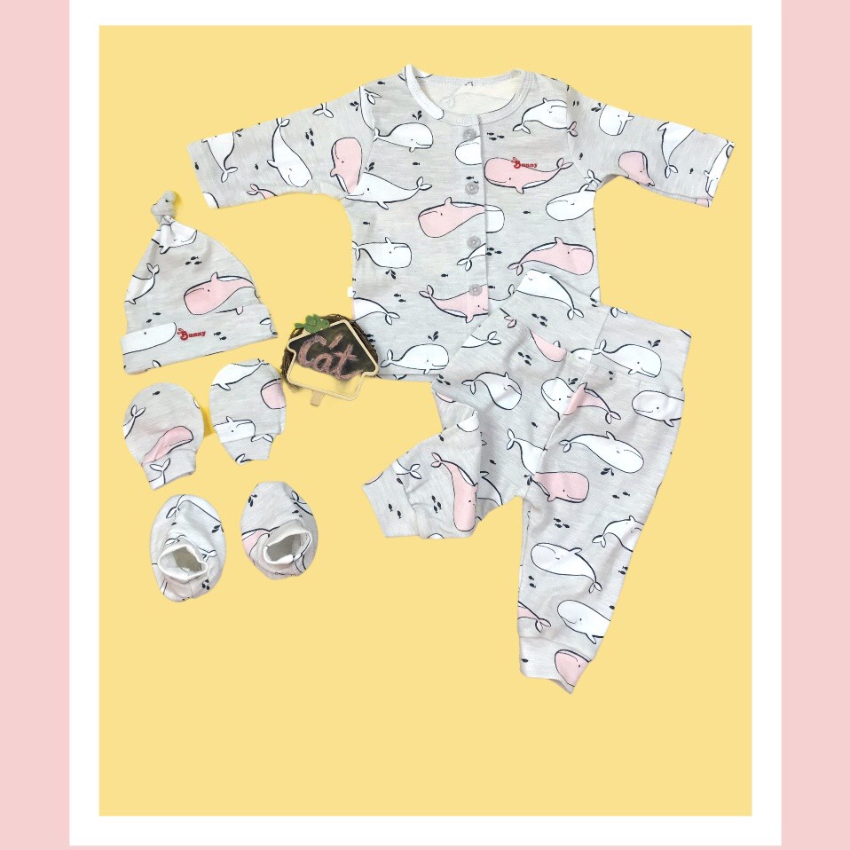 Set quần áo sơ sinh Bunny cotton xuất dư cho bé trai bé gái sơ sinh 0-3 tháng