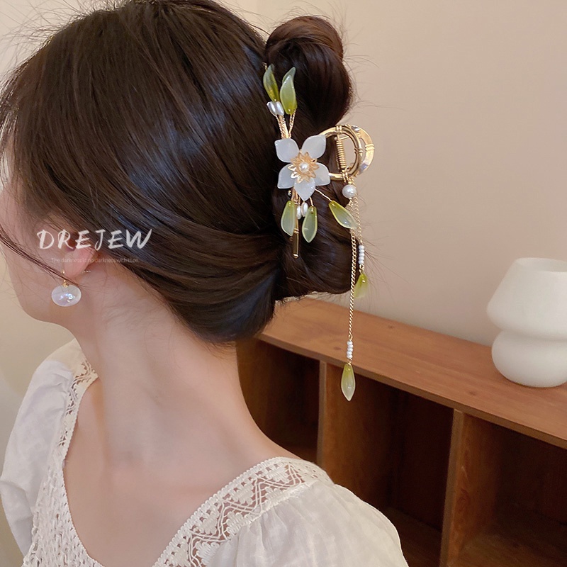 Kẹp Tóc Hình Hoa Lá Đính Ngọc Trai Tua Rua Thời Trang