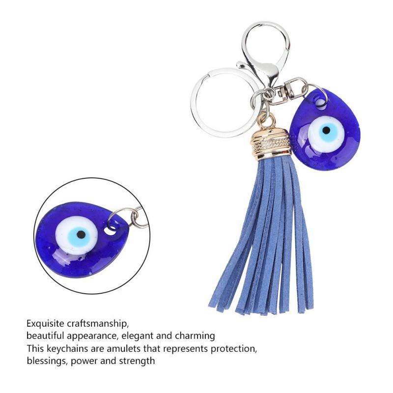 Móc khóa hợp kim trang trí mặt hình mắt quỷ xanh dương bằng thủy tinh độc đáo