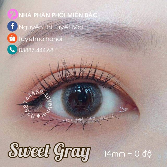 Kính Áp Tròng Màu Xám Viền Nâu Siêu Êm Siêu Mềm Sweet Gray 14mm 0 Độ - Lens Hàn Quốc Vassen Sexy Me